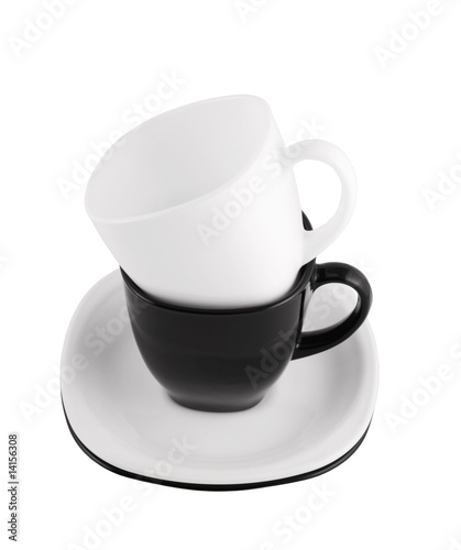 Black and white cups isolated on white