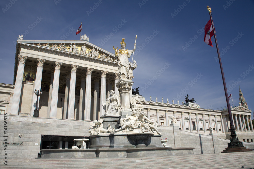 Vienna - parliament and fountain
