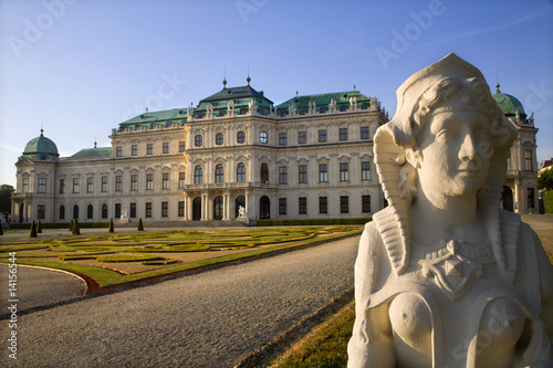 Vienna - sphinx and Belvedere palace in morning photo