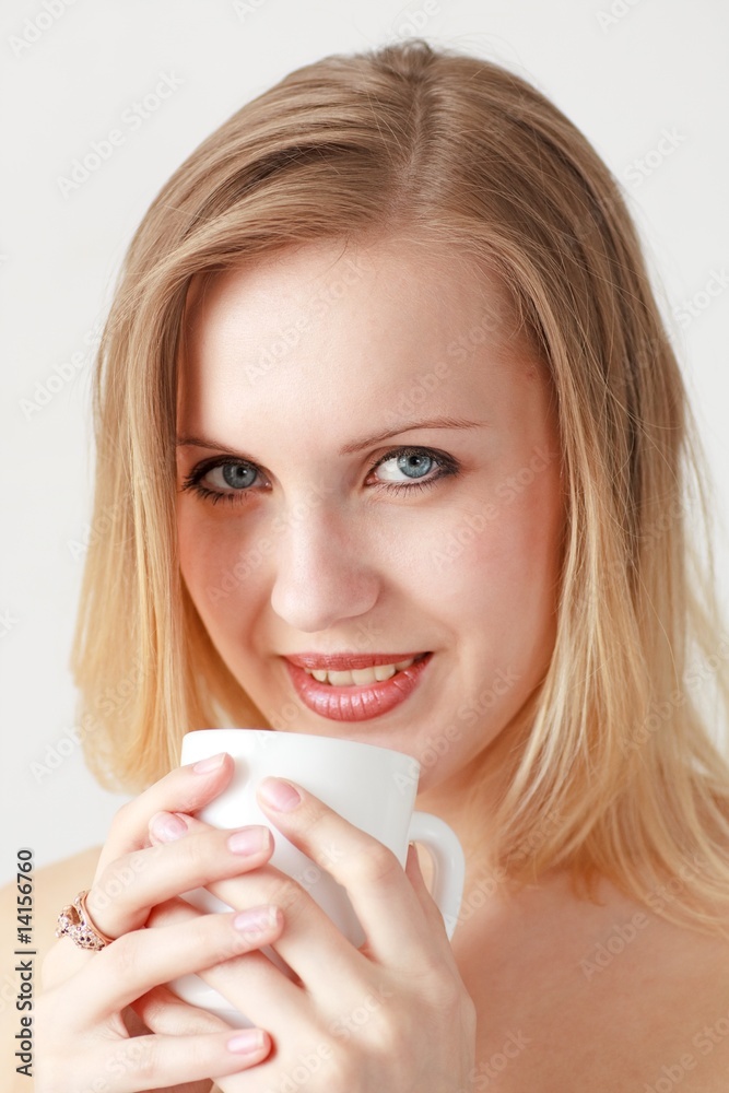 woman with white cup close up woman with white cup close up