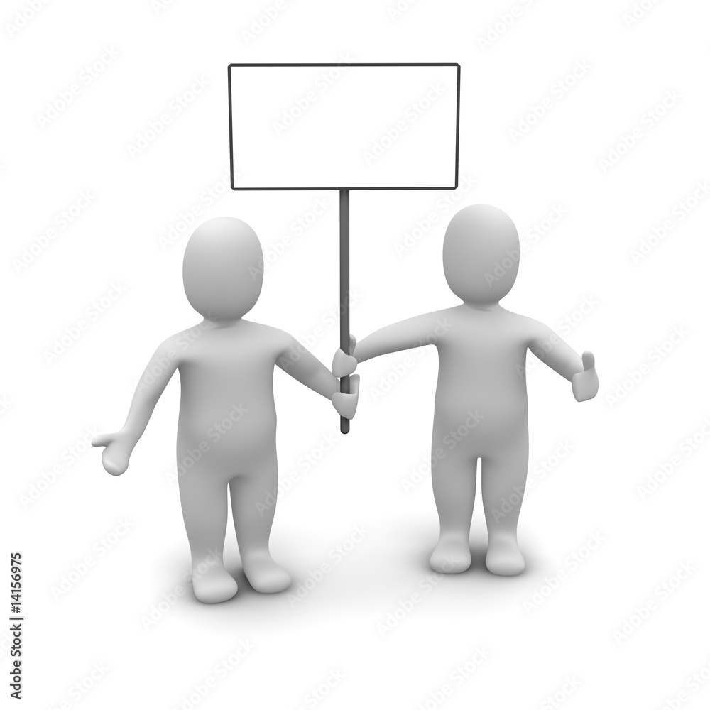 Two mens holding poster. 3d rendered illustration. Two mens holding poster. 3d rendered illustration.