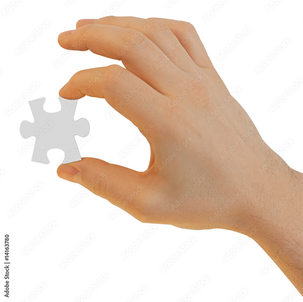 Hand with puzzle piece isolated. An element for your design. Con Hand with puzzle piece isolated. An element for your design. Con