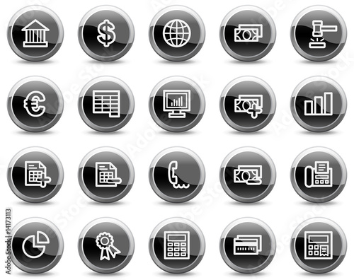 Banking web icons, black glossy circle buttons series