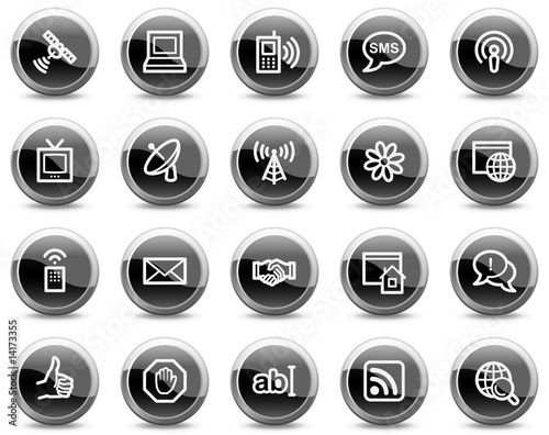 Internet communication web icons, black glossy  buttons series