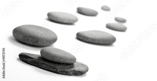 pebble stones in a raw isolated on a white background