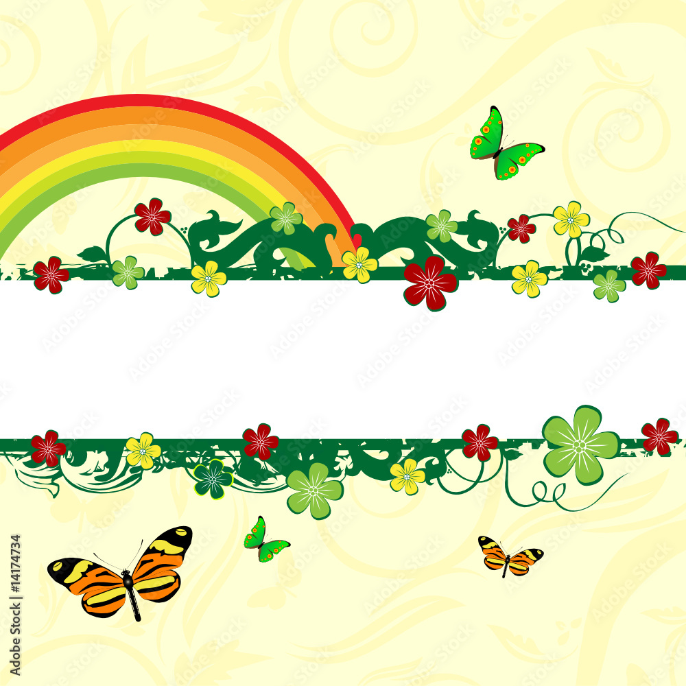 Floral banner and rainbow