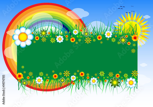 Floral banner and rainbow