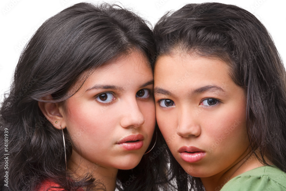 Two female teenager pose cool to camera Two female teenager pose cool to camera