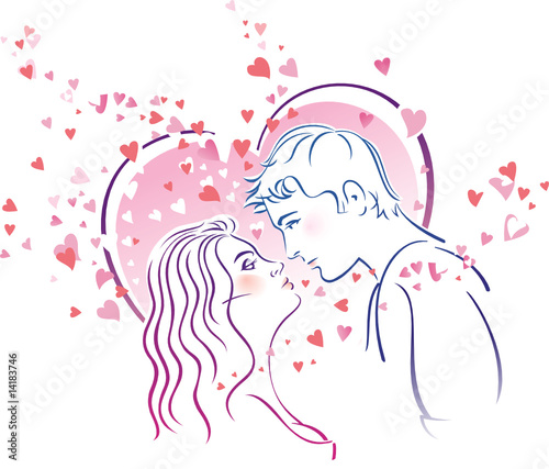 Illustration of two enamored people