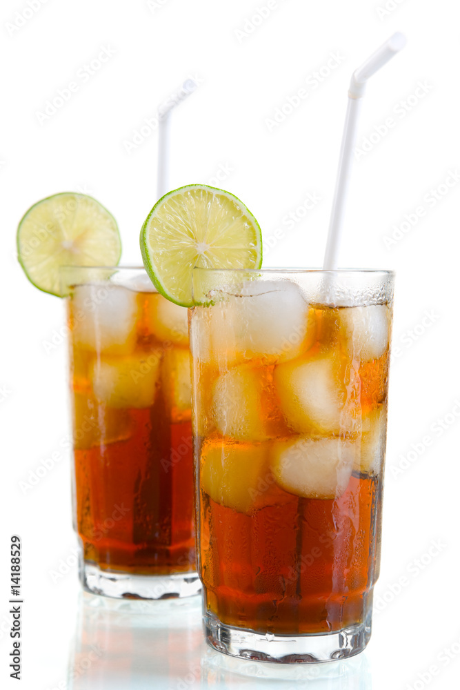 Two glass ice tea or cola Two glass ice tea or cola