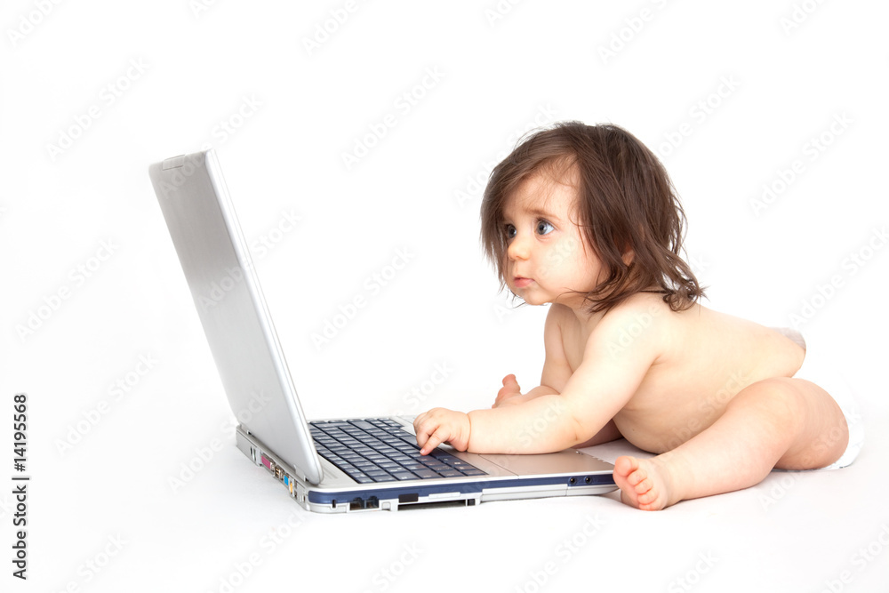 cute baby toddler working on laptop notebook computer cute baby toddler working on laptop notebook computer