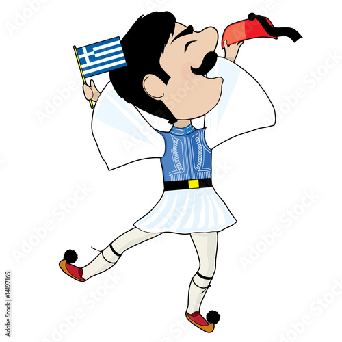 Greek Evzone dancing with Flag