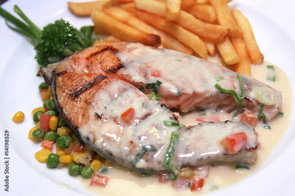 Salmon steak with cream sauce Salmon steak with cream sauce
