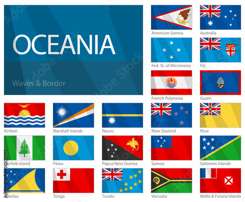 Waving Flags of Oceania Countries. Design WAVES & BORDERS.