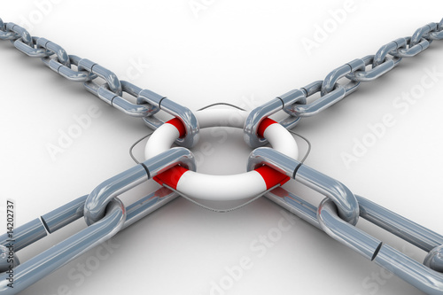 Chain fastened by lifebuoy. Isolated 3D image. photo