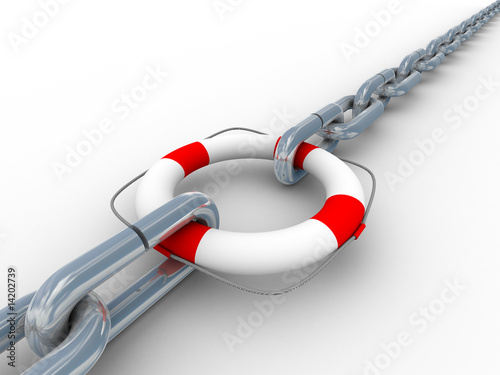 Chain fastened by lifebuoy....