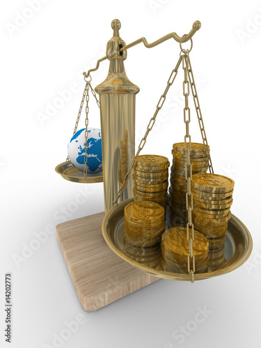 Cashes and the globe on wei...
