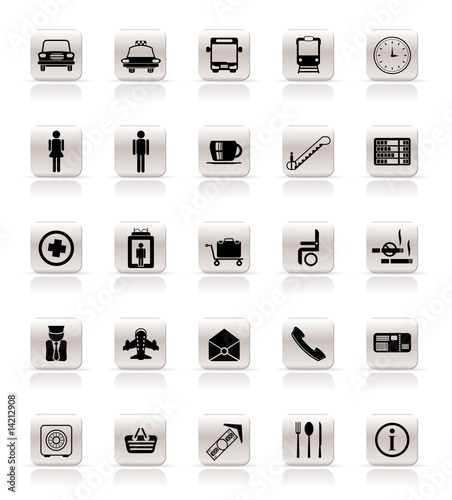 Airport, travel and transportation vector icon set