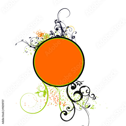 FOND FLORAL ROND ORANGE VERT NOIR