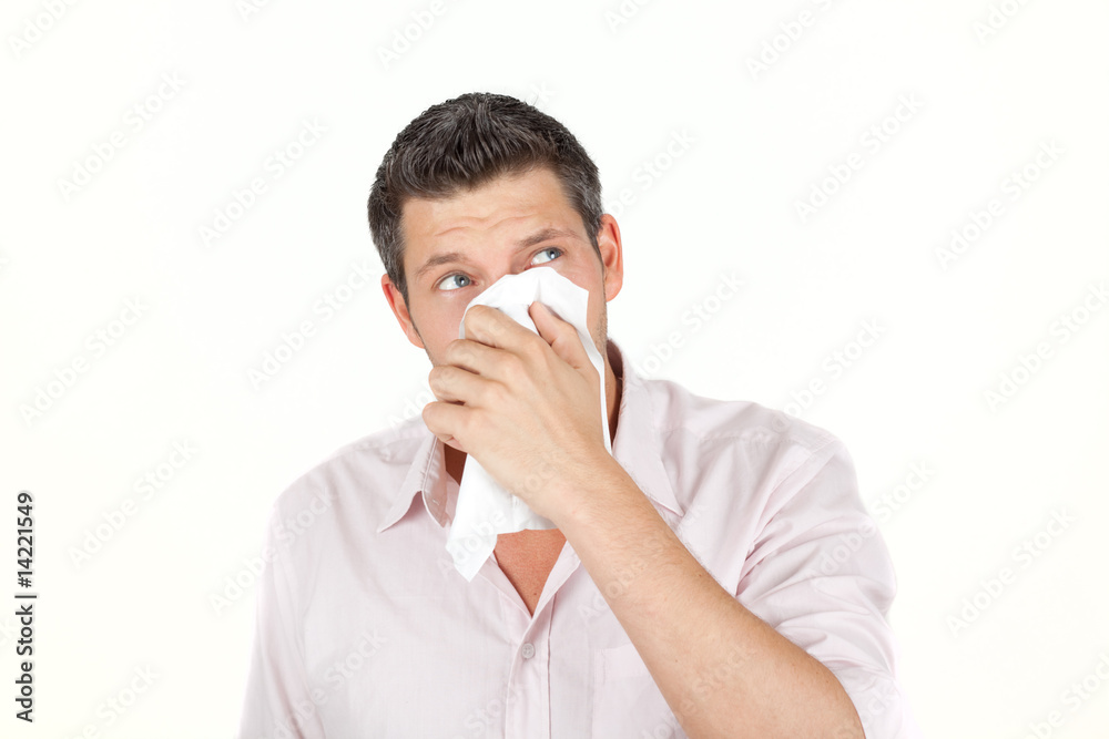 sneezing man