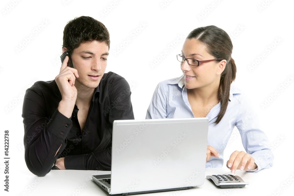Young couple teamwork cooperation with laptop Young couple teamwork cooperation with laptop
