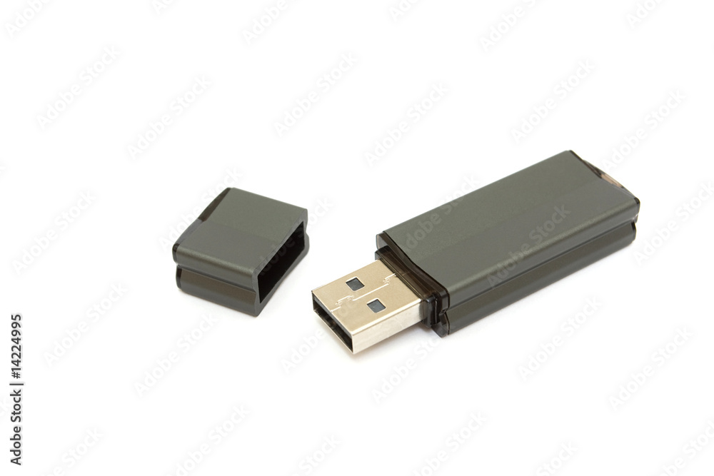 Grey usb stick storage device on white Grey usb stick storage device on white