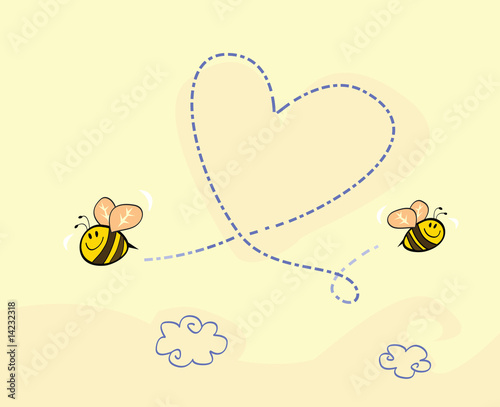Bee's heart. Bees making big love heart in the air.