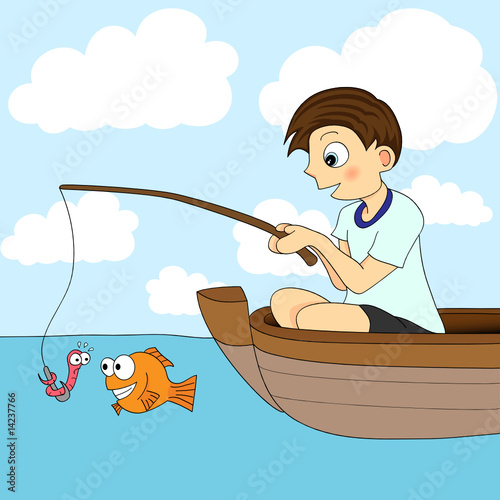 Boy Fishing In A Boat