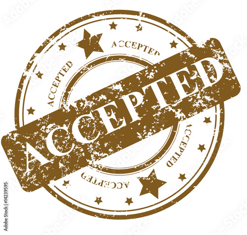 Brown rubber stamp with word Accepted with stars