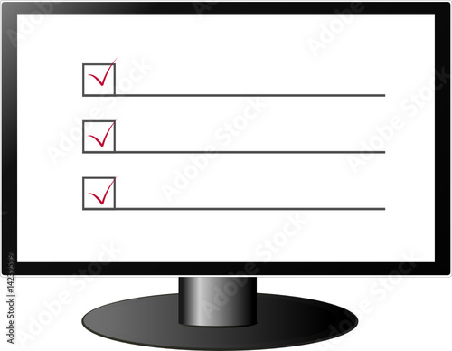 Monitor screen with check-list and marks and copy space