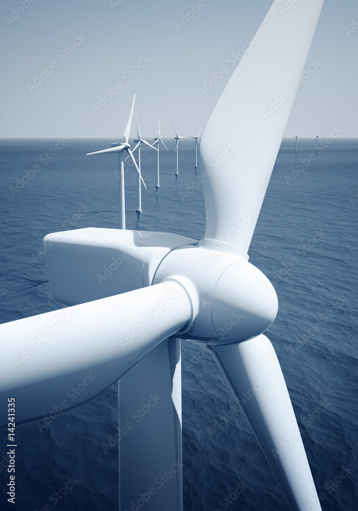 Windturbines on the ocean - obrazy, fototapety, plakaty 