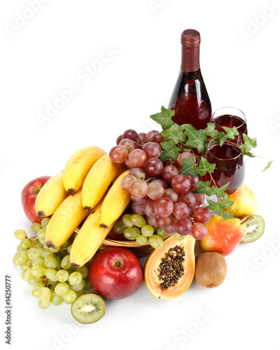 Fresh fruits and wine