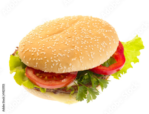hamburger with vegetables. isolated with clipping path