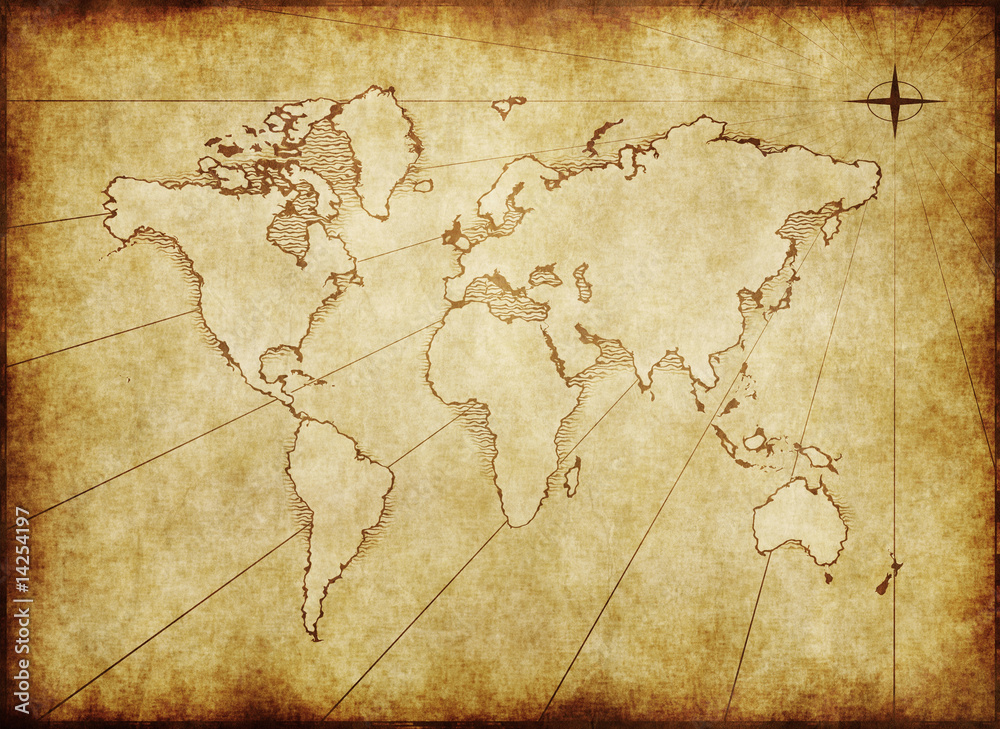 old grungy world map on paper
