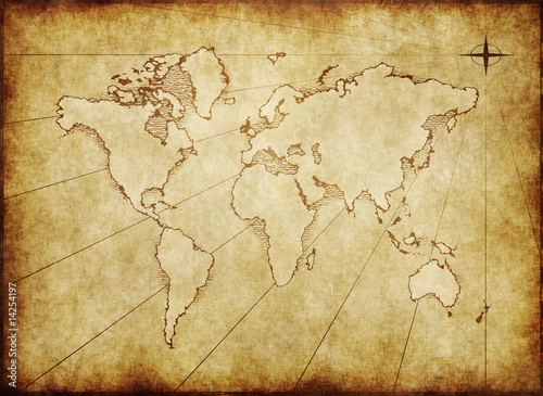 old grungy world map on paper
