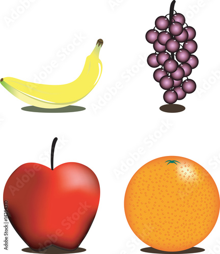 Fototapeta Naklejka Na Ścianę i Meble -  Healthy Food Fruit Banana Grapes Apple Orange