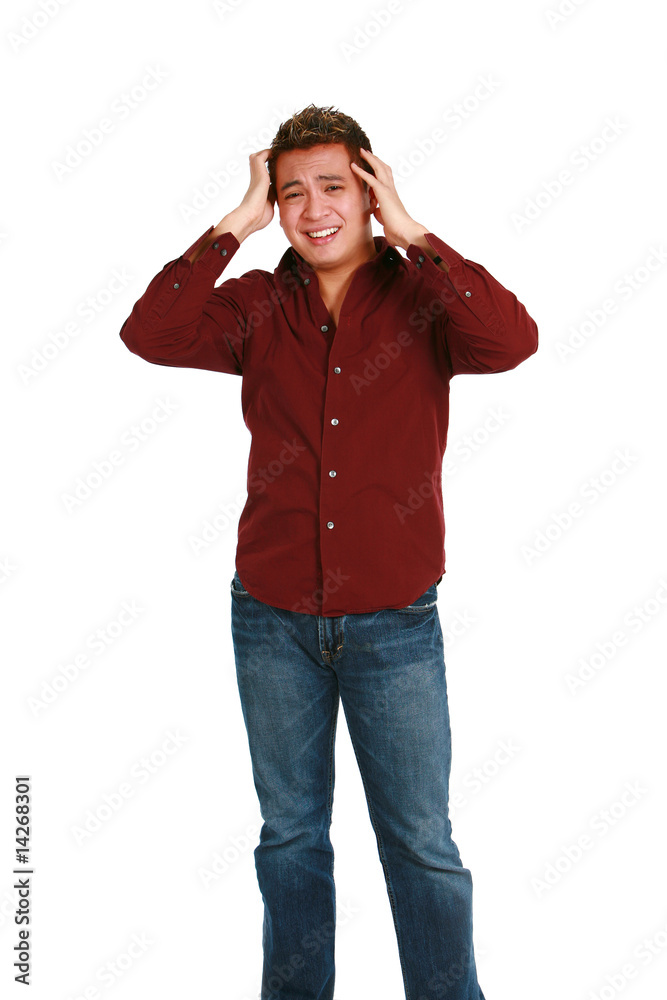 asian man holding head asian man holding head