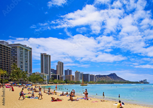 Foto waikiki Beach and Diamond Head Crater in Hawaii