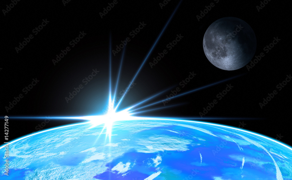 Naklejka premium Earth with Rising Sun