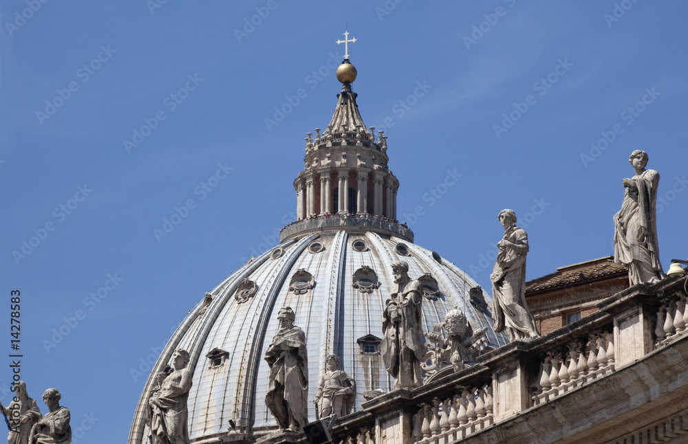Michelangelo's Dome With Statues Saint Peter's Basilica Vatican