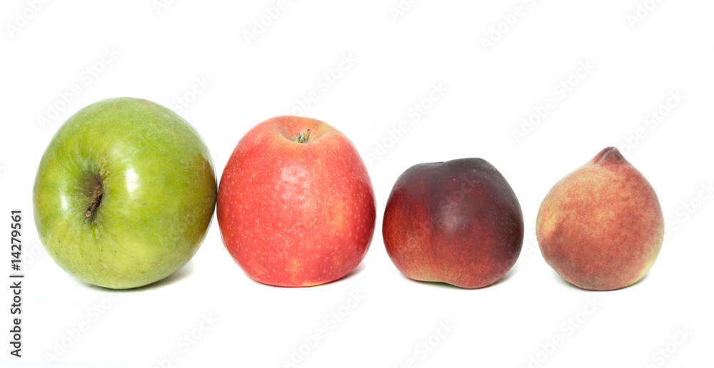 Row of Fruits: apples, peach and nectarine