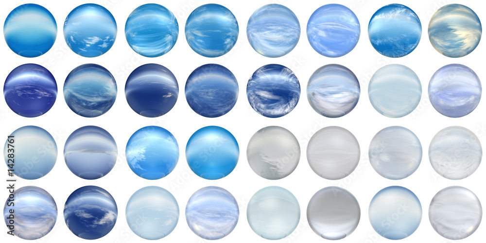 3d blue glass spheres set or collection isolated on white 3d blue glass spheres set or collection isolated on white