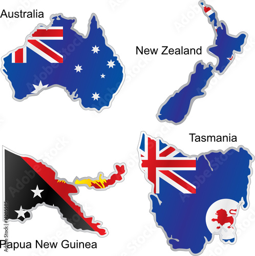 isolated oceanian flags in map shape