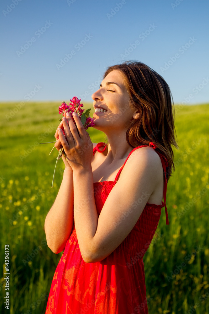 Happy woman with flowers