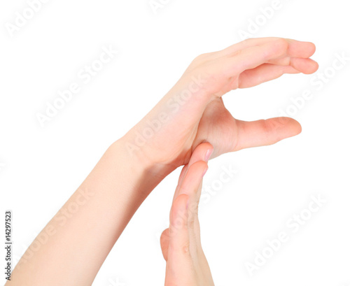 hands represents letter F from alphabet