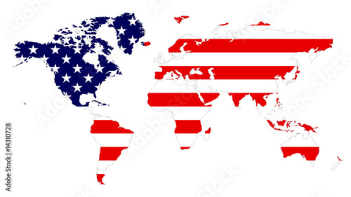 Flag of the United States attached at the World Map