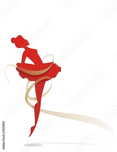 Ballet dancer with a gold tape in a white background