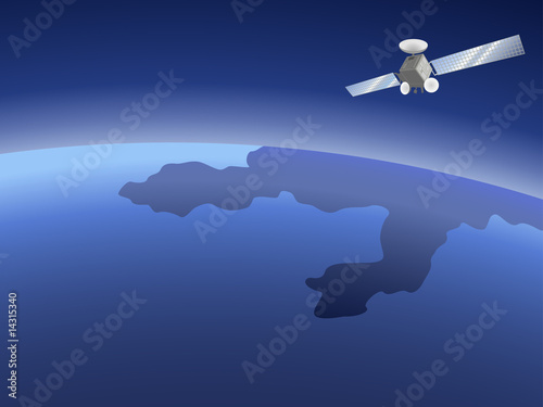 Satellite orbiting around the planet through the space