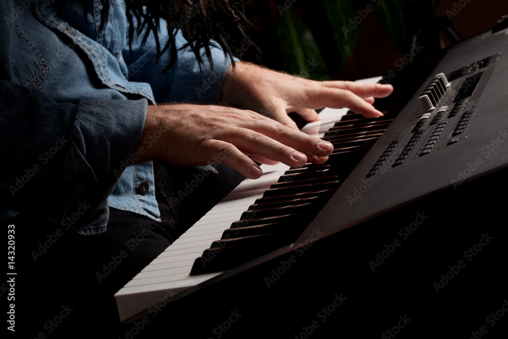 Fototapeta premium Male Pianist Performs on the Piano Keyboard