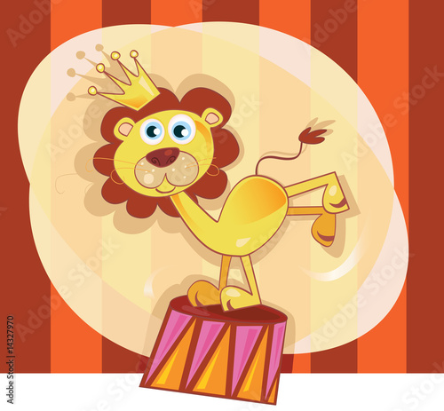 Fototapeta Naklejka Na Ścianę i Meble -  Vector Circus lion. Trained lion acts in circus show.